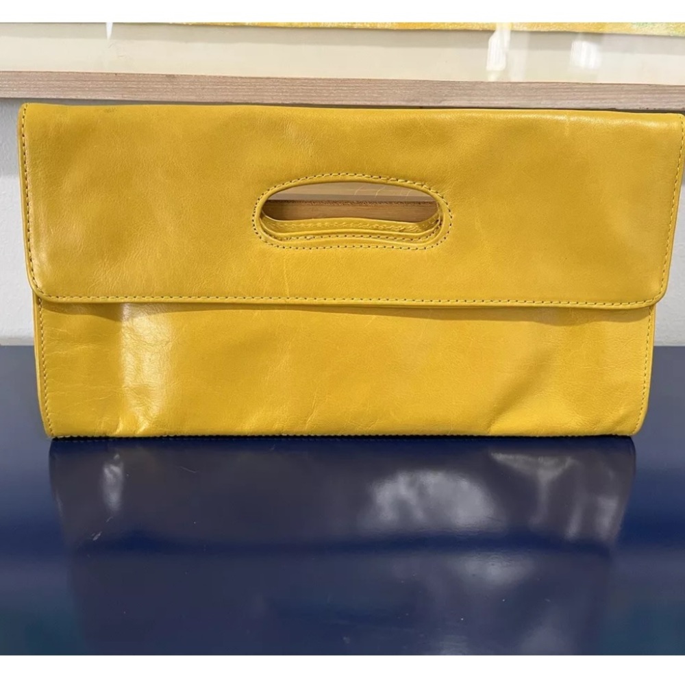 Hobo International Katrina Mustard Yellow Leather Purse Envelope Clutch Bag